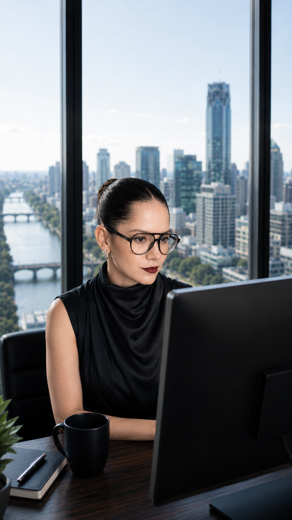 Marketing specialist working at a desktop computer